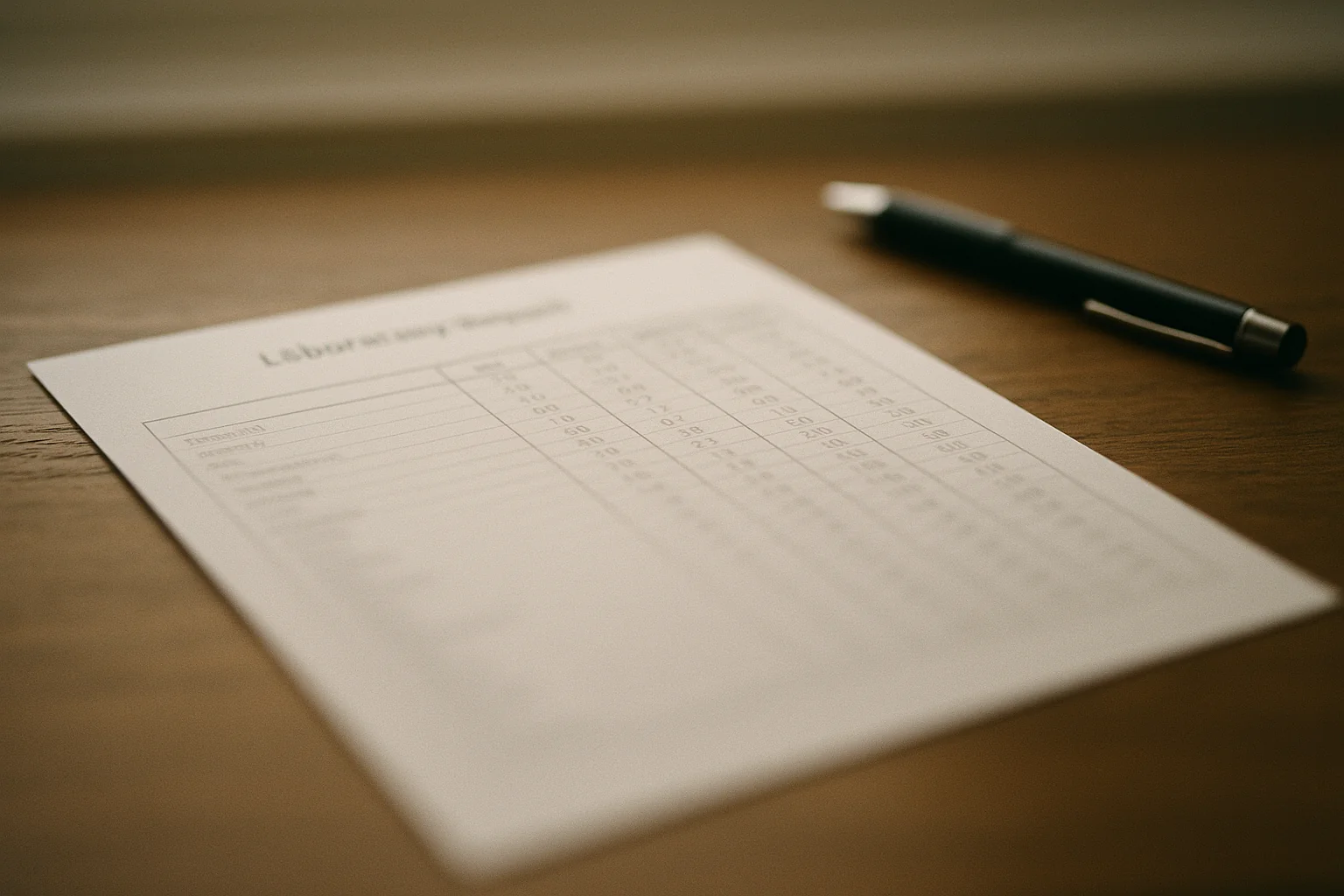 Printed laboratory mold analysis report with indoor and outdoor result columns on a desk