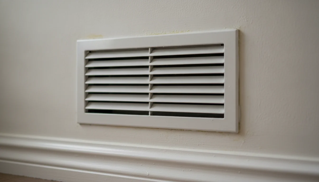 Wall air return grille in a Miami home with faint discoloration on the surrounding paint