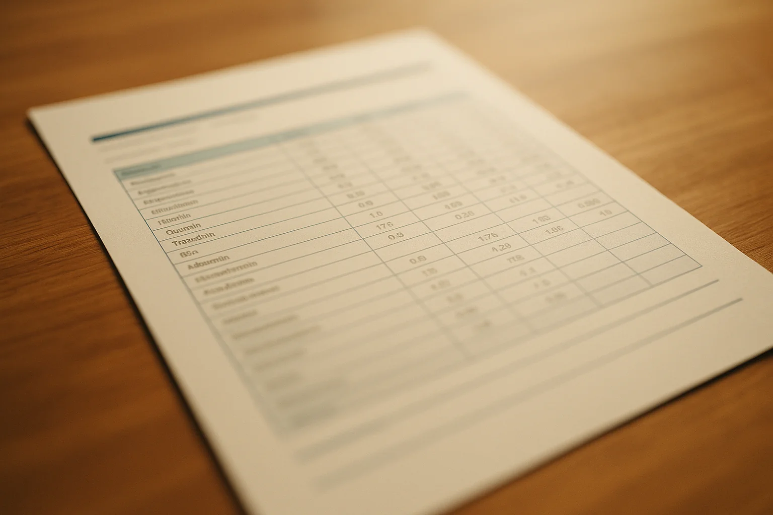 Printed laboratory mold report page on a wood desk with the body text out of focus